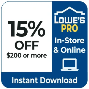 Lowe’s 15% Off $200 For Pros Coupon – In-Store & Online – One-Time Use – Instant Delivery