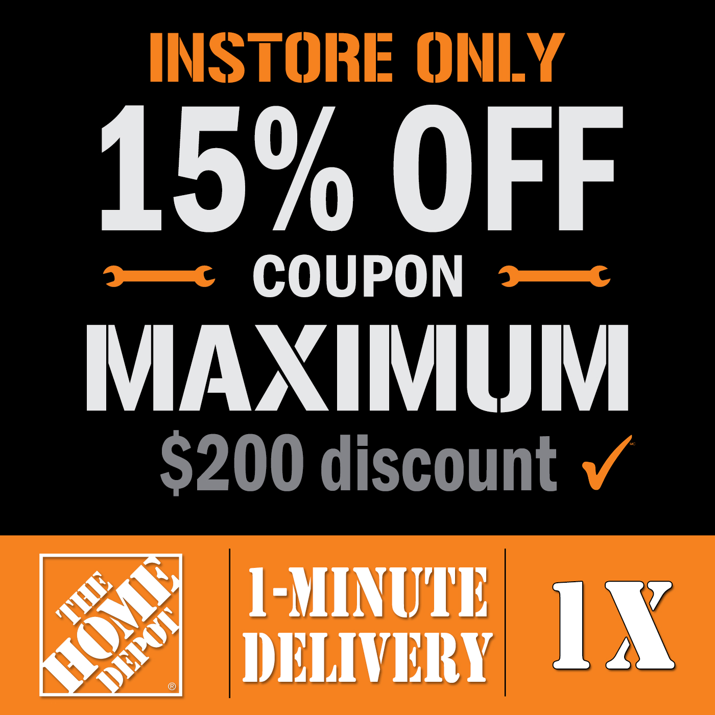 ONE Home Depot 15% OFF Discount Card Instore Purchase ONLY Expires 9/9 