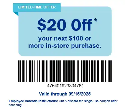 Lowes 20$ off coupon barcode for redemption in-store