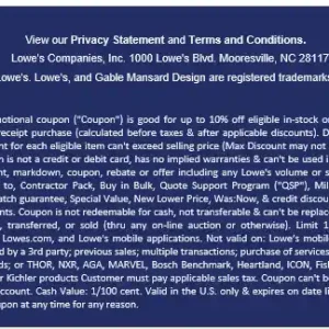 Lowes 10 percent coupon code terms and conditions excerpt