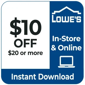 Lowe’s $10 Off $20 Coupon – In-Store & Online – One-Time Use – Instant Delivery
