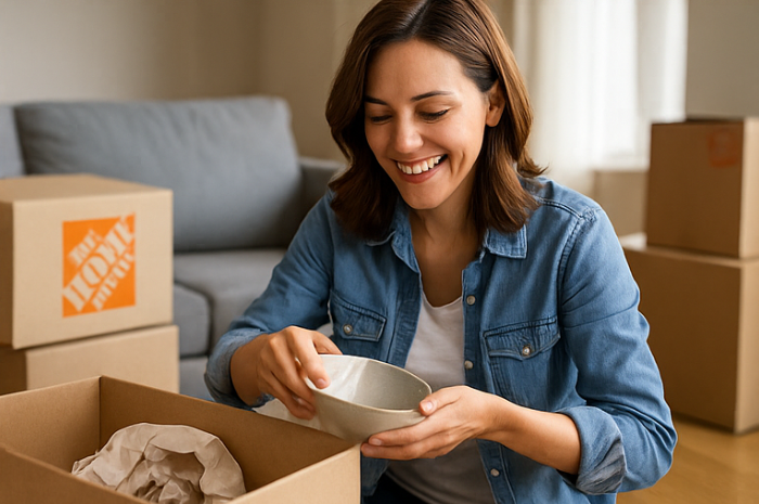 Homeowner saving money using Home Depot promo code 2025 during project