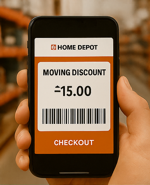 checkout savings applied to home depot moving supplies order