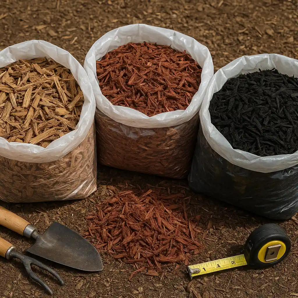 Hardwood and cedar mulch samples showing textures for Home Depot mulch sale shoppers