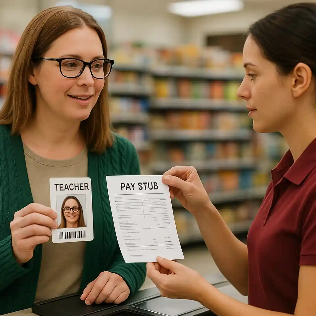 School ID and pay stub used to verify Home Depot educator discount eligibility