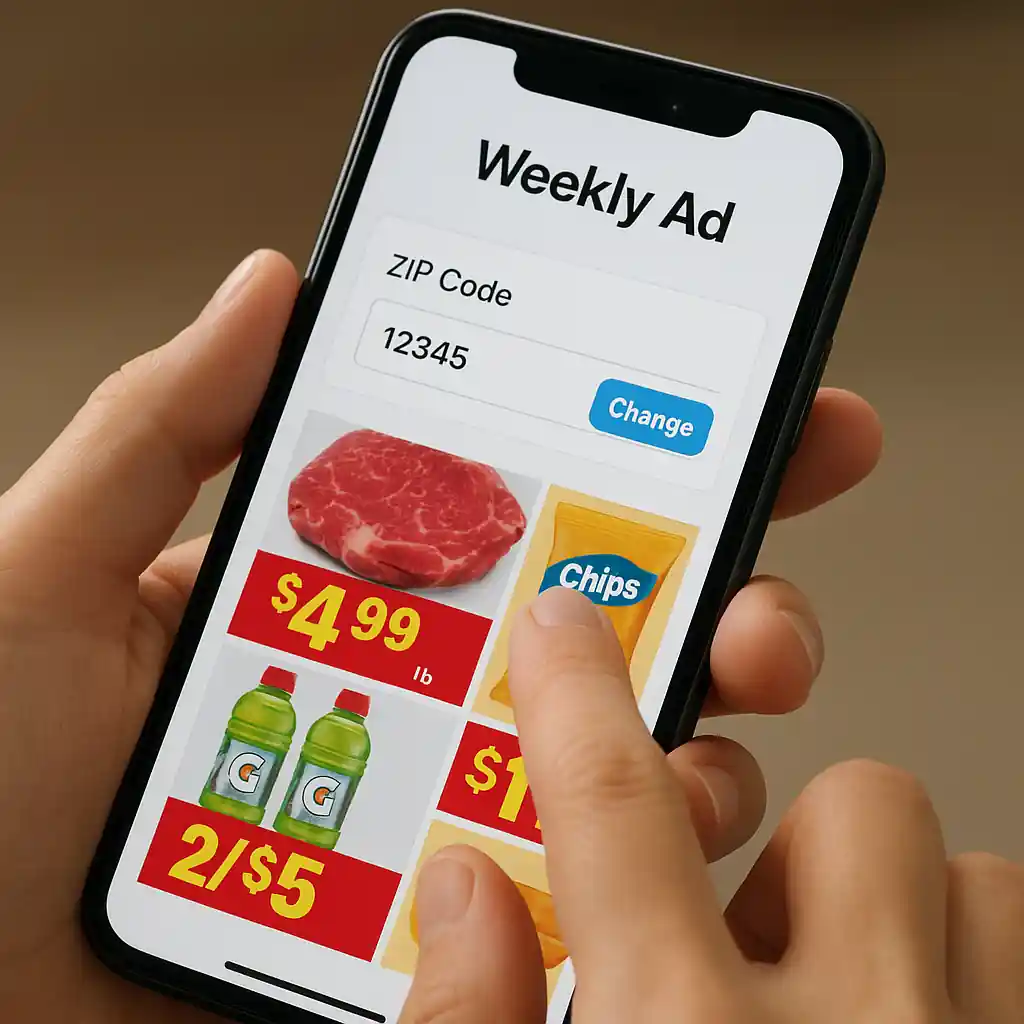 mobile view of Home Depot weekly sale ad for a local ZIP code on a smartphone screen
