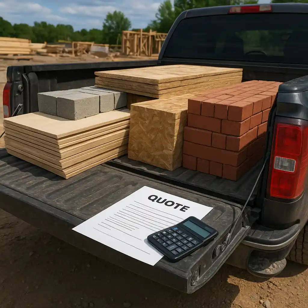 Contractor calculating volume pricing for bulk building materials at a jobsite
