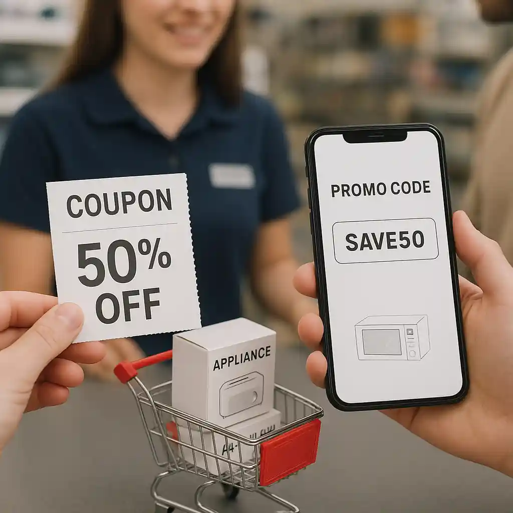 Applying a Home Depot promo code and coupon at checkout to save on appliances