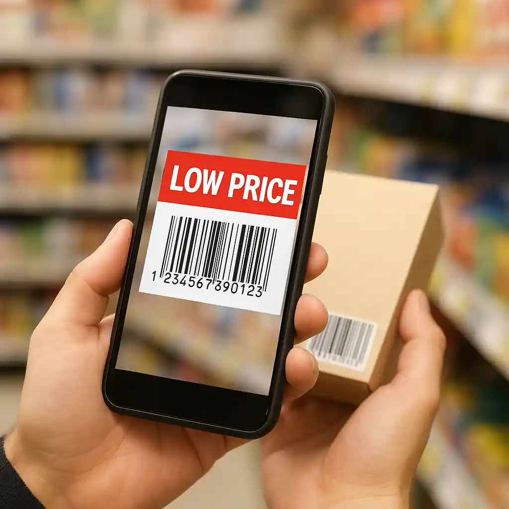 Using an app to scan barcode and confirm a penny price on a Home Depot item
