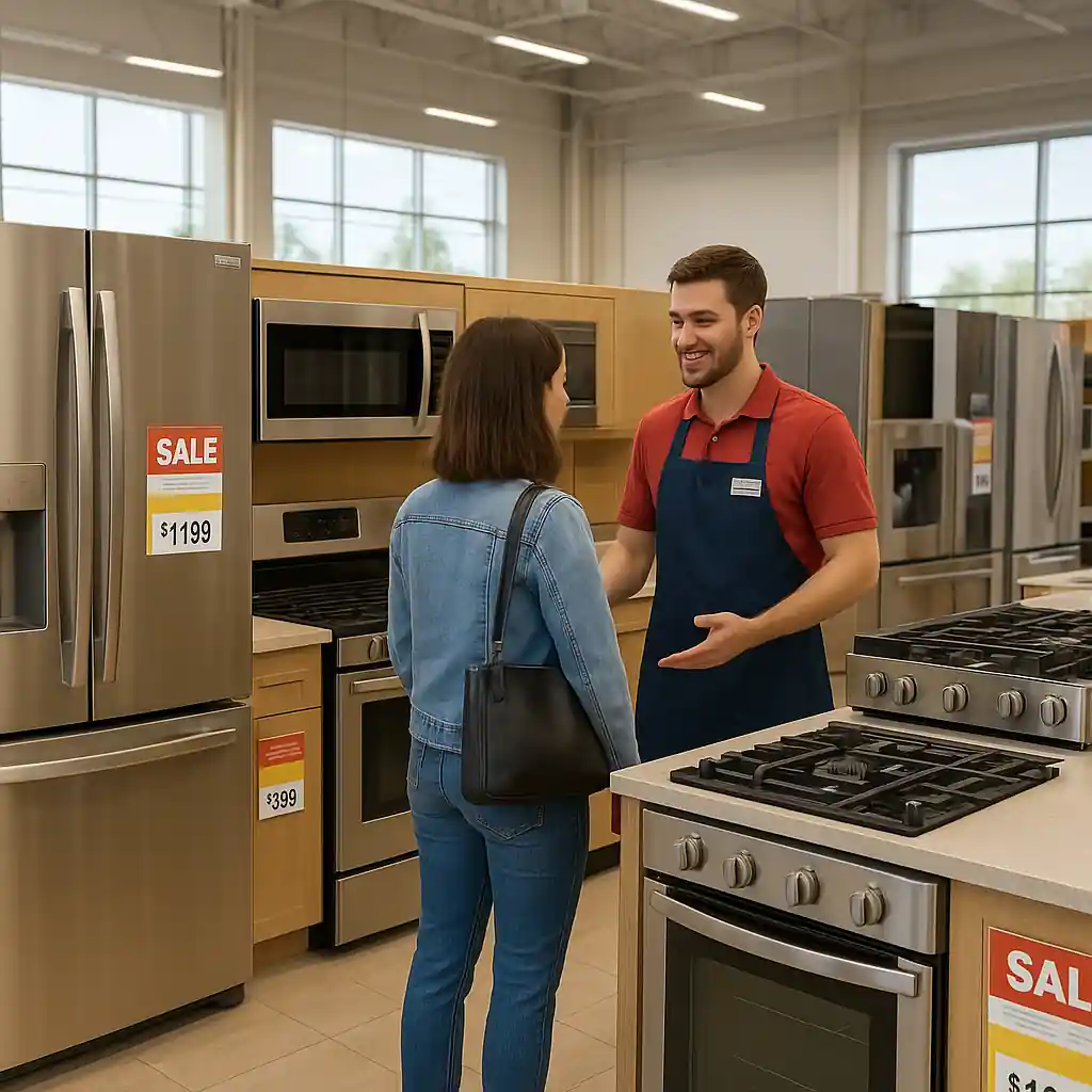 appliance display with sale tags matching items shown in the weekly sale ad