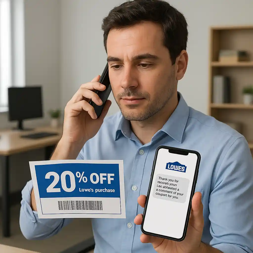 Customer contacting Lowe's with screenshots and coupon evidence during a support call