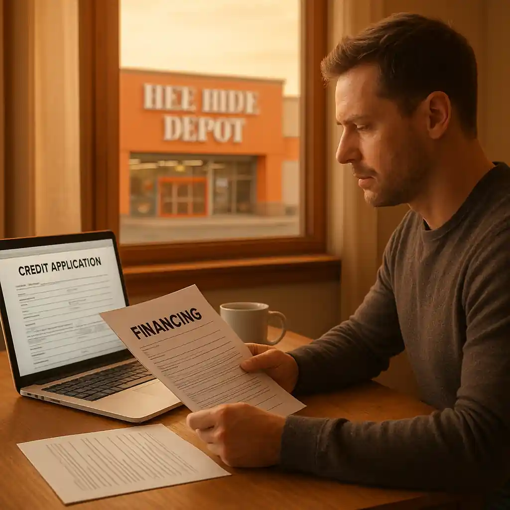 Home Depot financing paperwork reviewed at home before using promo code