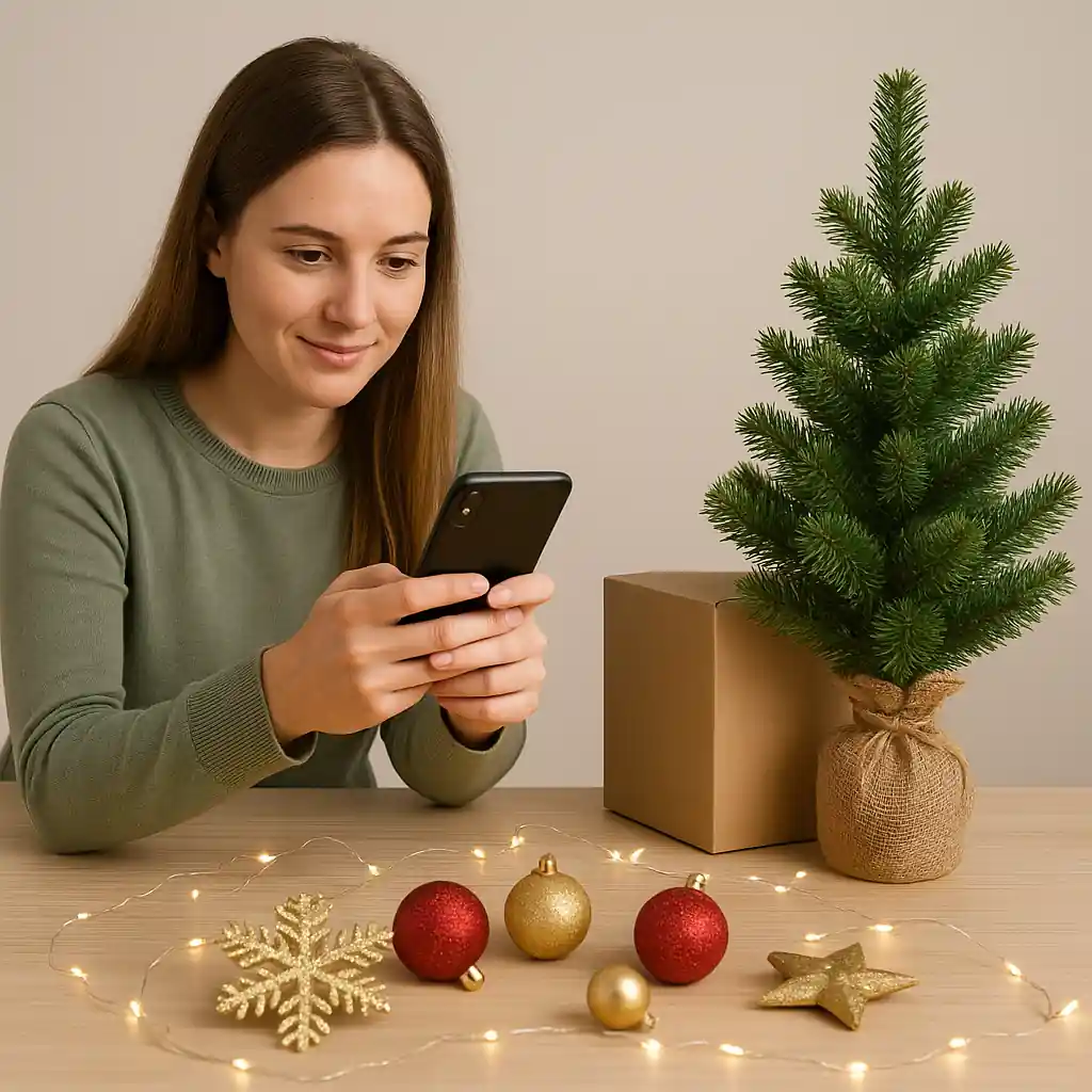 Reseller photographing Home Depot Christmas clearance items for listings