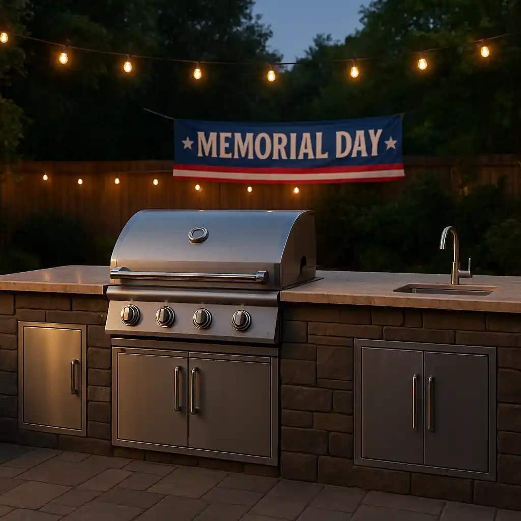 Outdoor grill and built-in appliances showcased during a Memorial Day sale