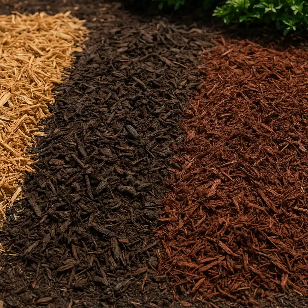 Comparison of mulch types and textures useful for deciding during a mulch sale