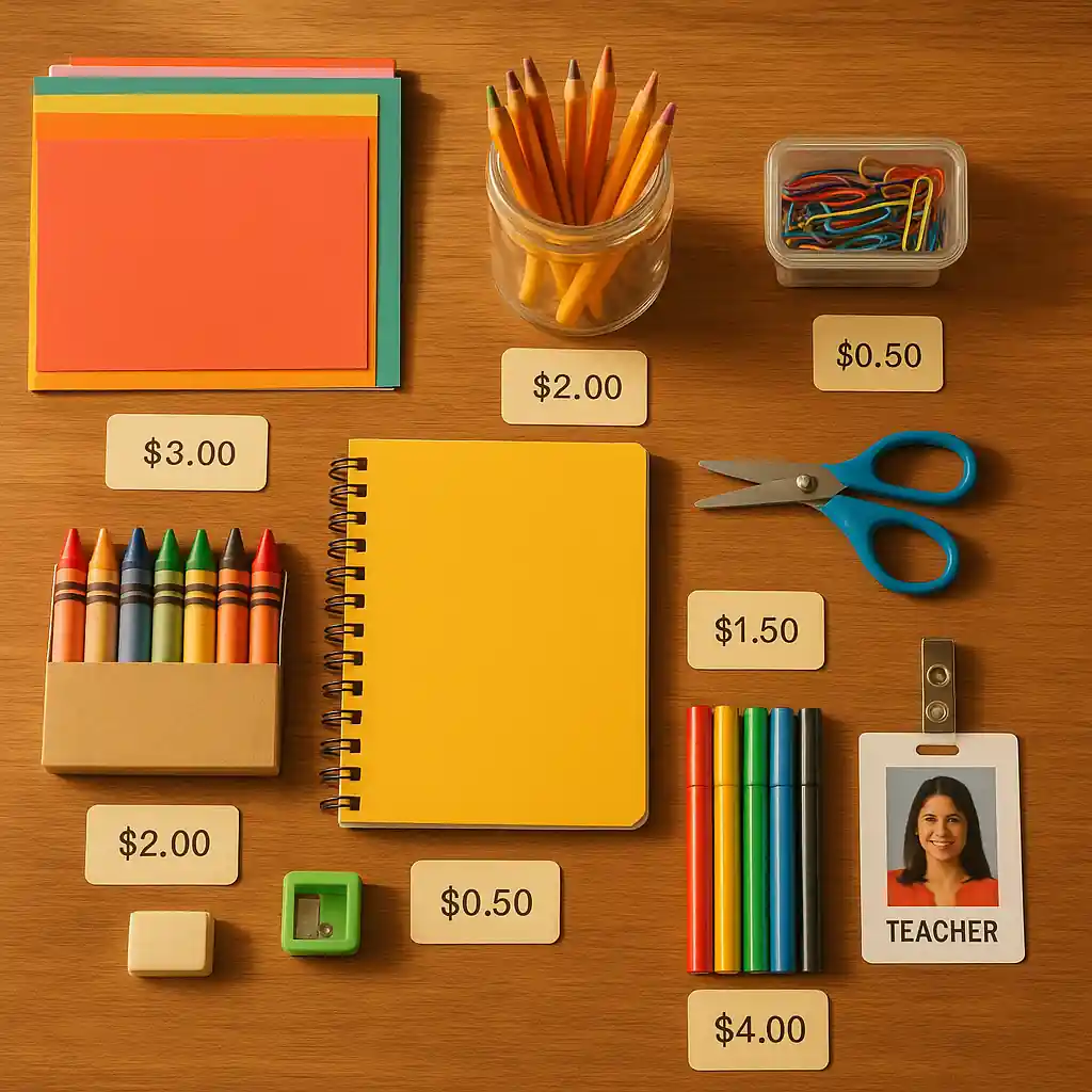 Classroom supplies with receipt and educator ID showing items eligible for educator discount