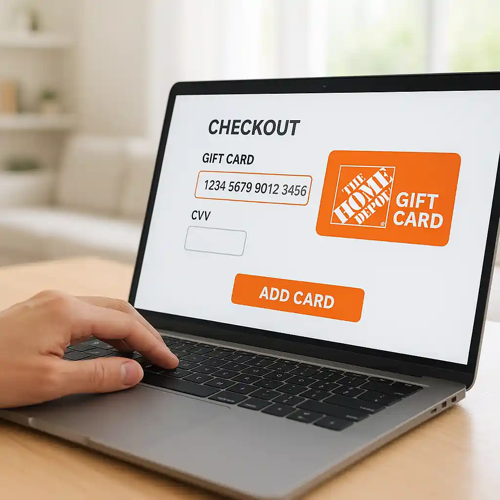 Entering Home Depot gift card at online checkout on laptop