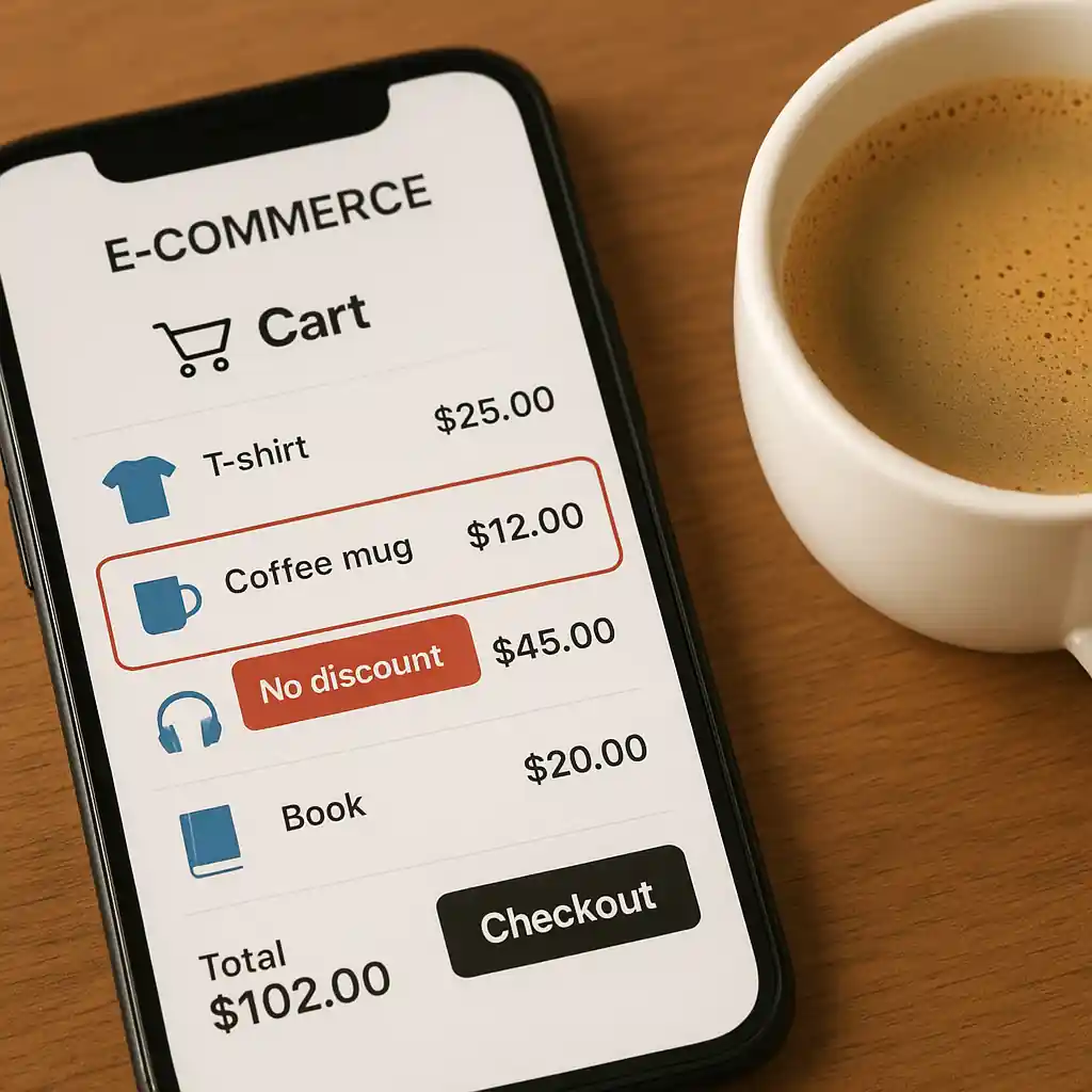 Mobile cart showing an excluded item that prevents a promo code from applying