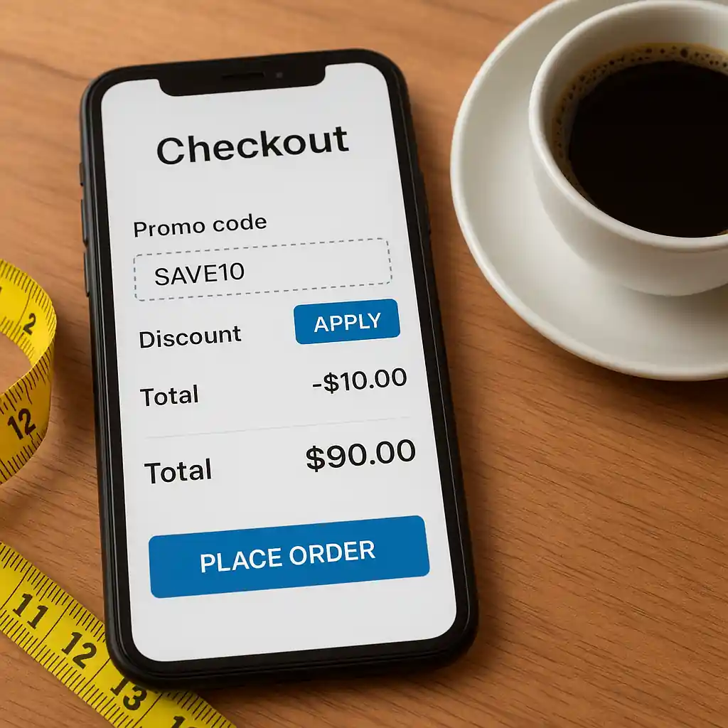 Mobile checkout showing a Lowes promo code field and applied discount for coupon 10
