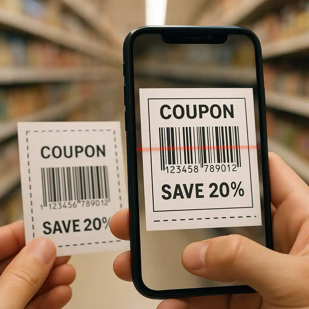 Phone scanning barcode on 20 percent off home depot coupon printable