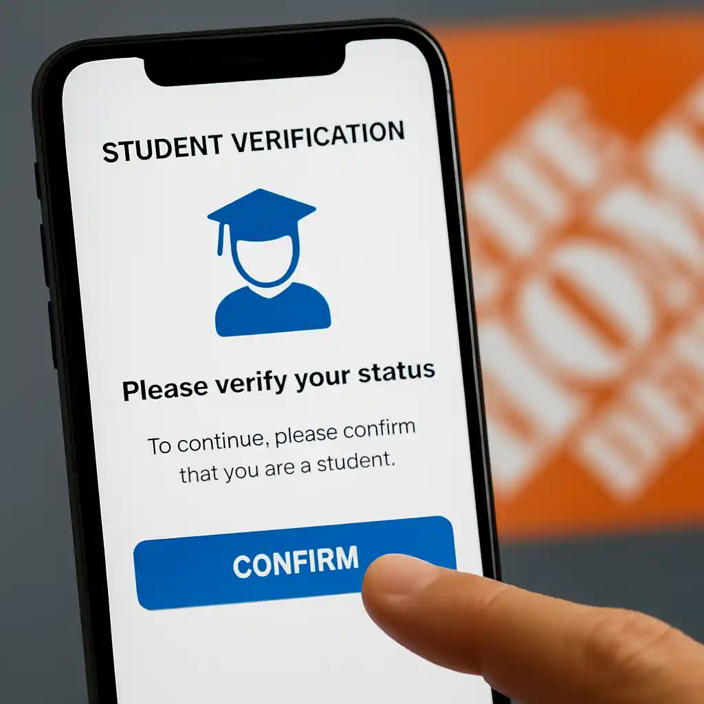 Home Depot student discount verification displayed on a smartphone screen