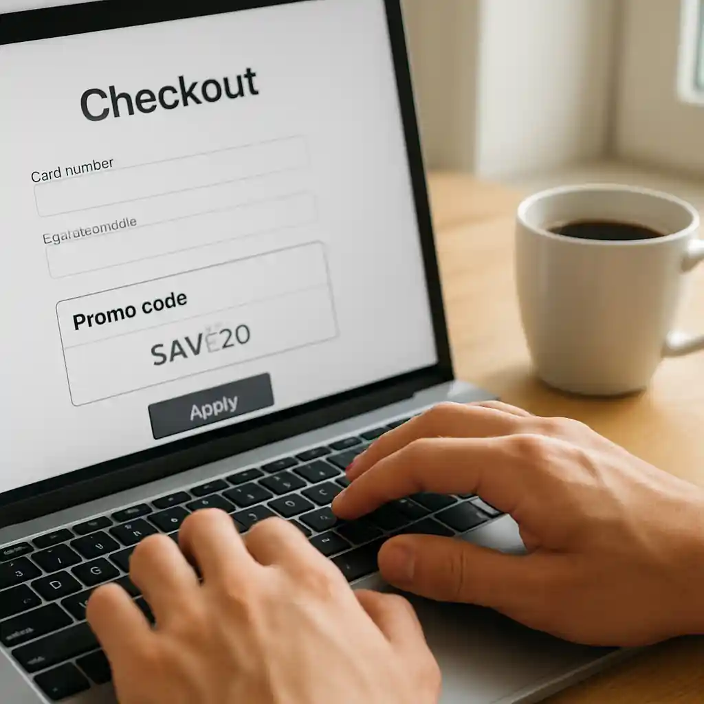Entering a promo code on laptop checkout screen