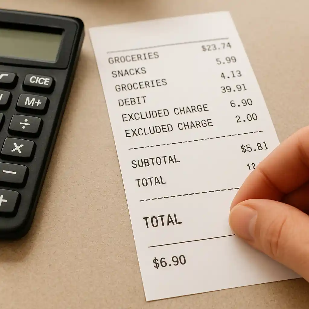 Receipt showing excluded service and delivery charges at Home Depot