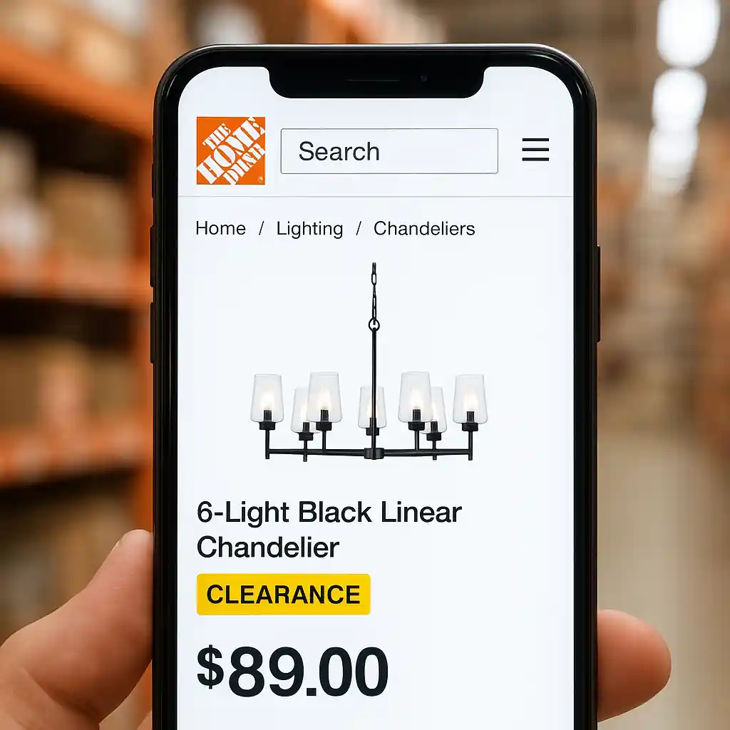 Smartphone view of a Home Depot product page showing a clearance price