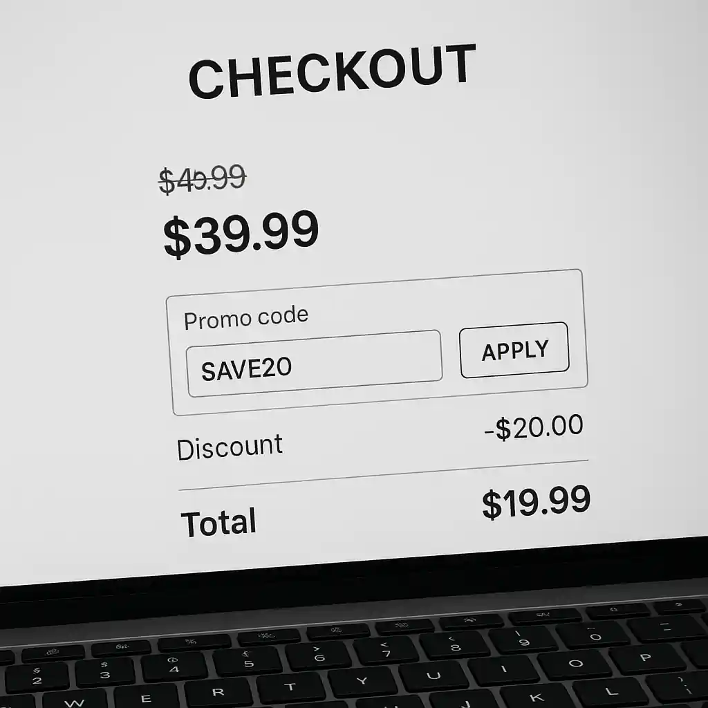 Laptop checkout showing sale price and applied promo discount at Lowe's