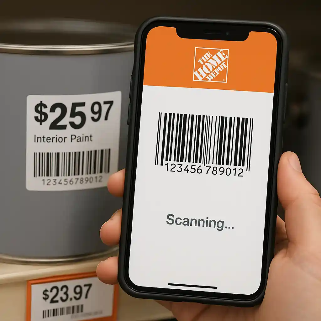 Barcode scan of paint shelf tag checked against app price and product code