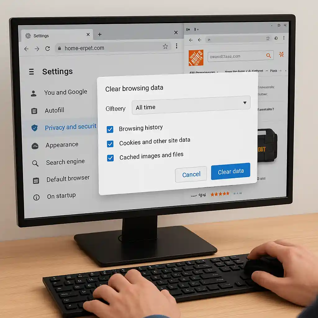 User clearing browser cache while Home Depot product pages are open