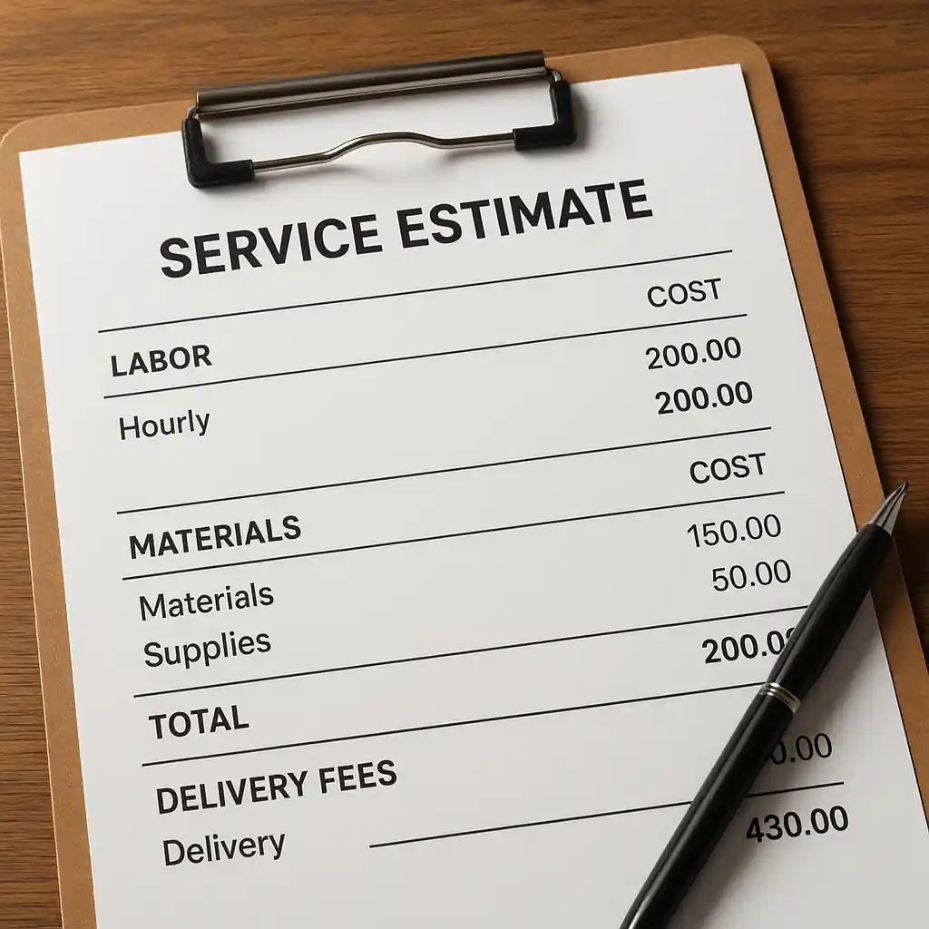 Itemized installation estimate with labor and delivery lines, used to compare Lowes service pricing for seniors