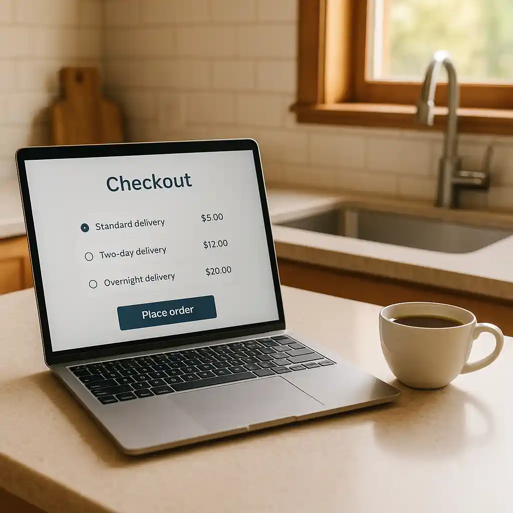 Laptop showing Lowe's delivery options during checkout