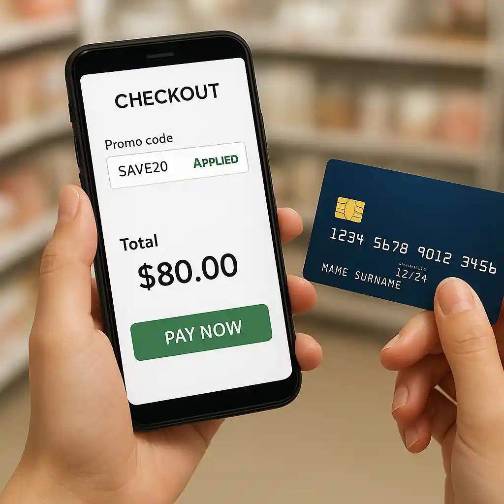 Mobile checkout showing a home depot promo code applied and discounted total