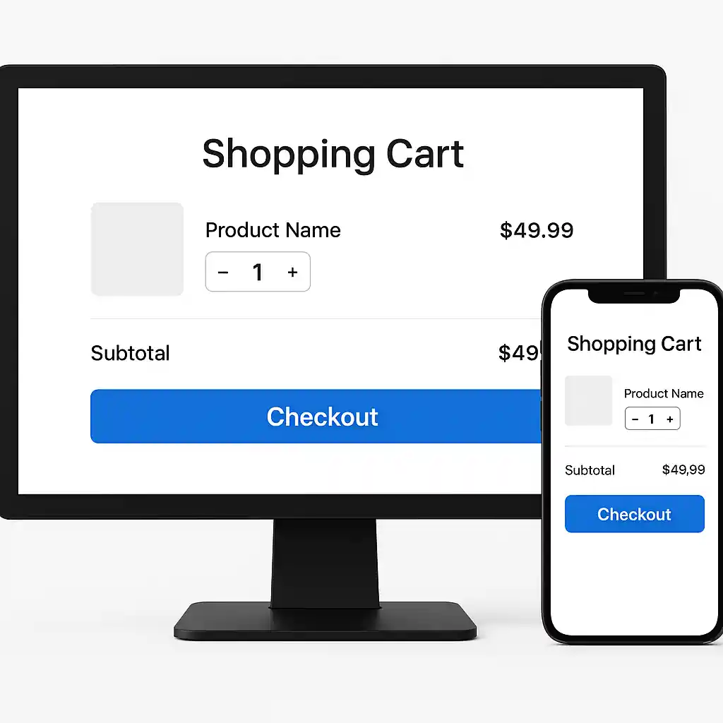 Desktop and mobile devices displaying the same online cart for comparison during checkout