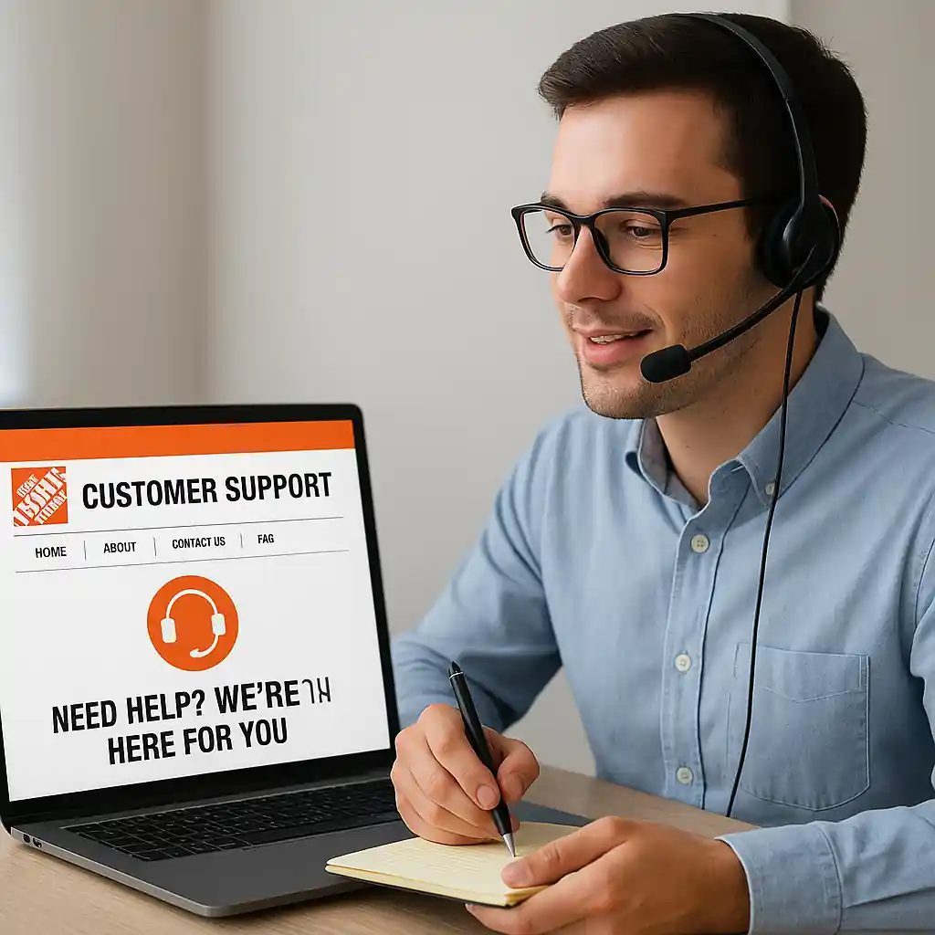 Customer contacting Home Depot customer service with screenshots ready