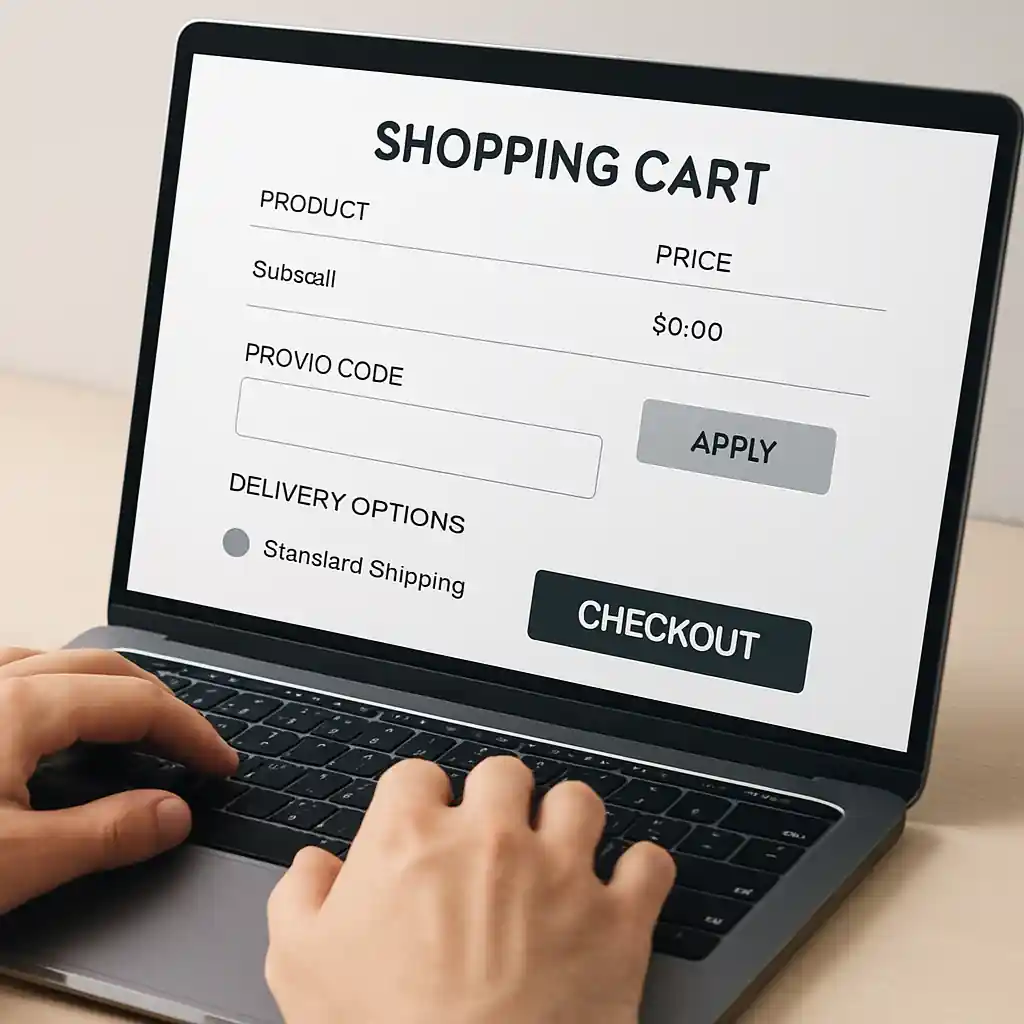 Online checkout screen with promo code field and delivery options