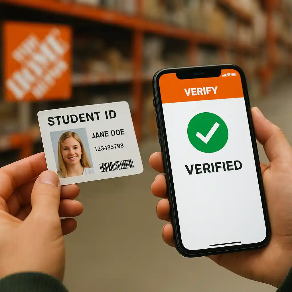 Student verifying enrollment on a phone to claim a store discount