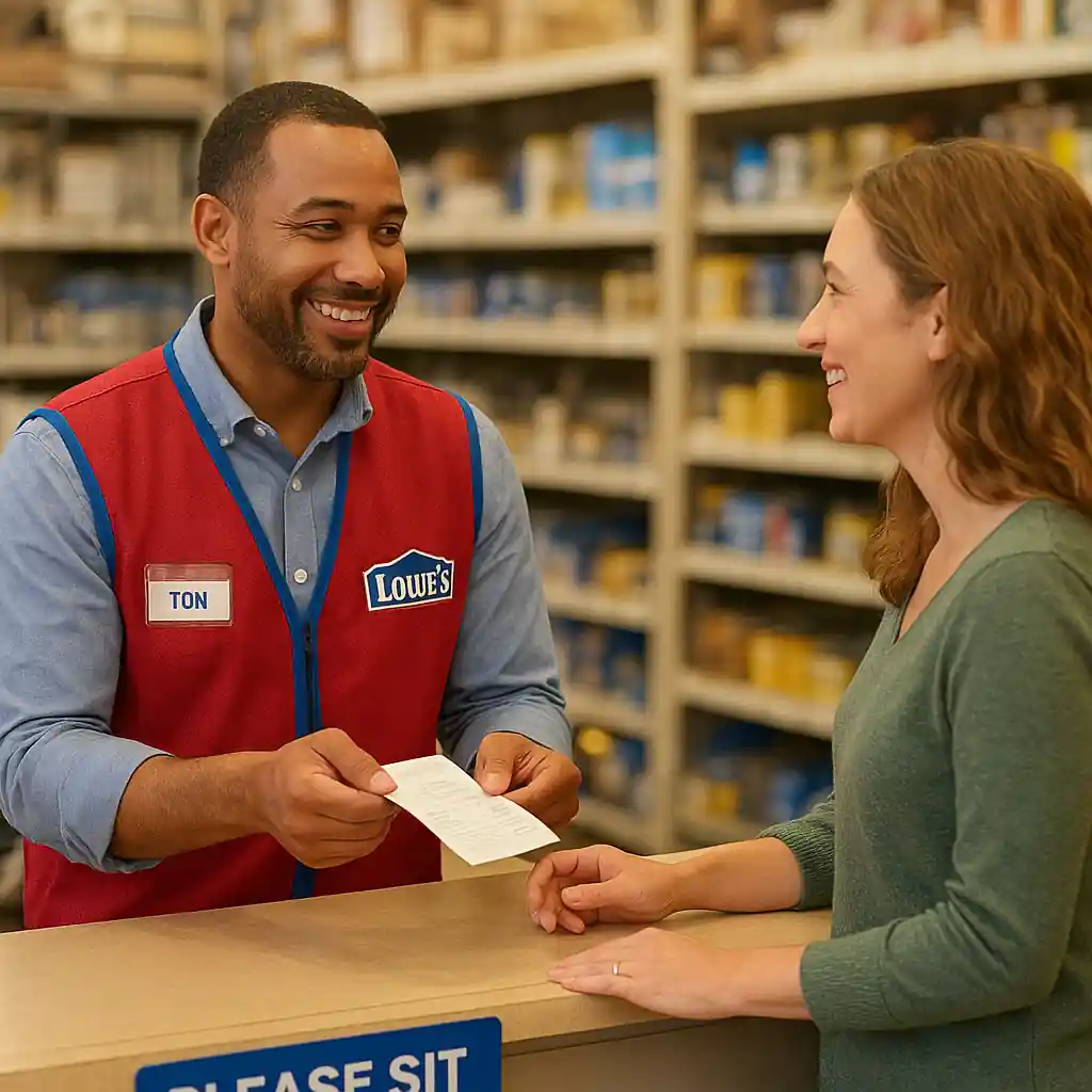 Customer receiving assistance at Lowe's customer service desk