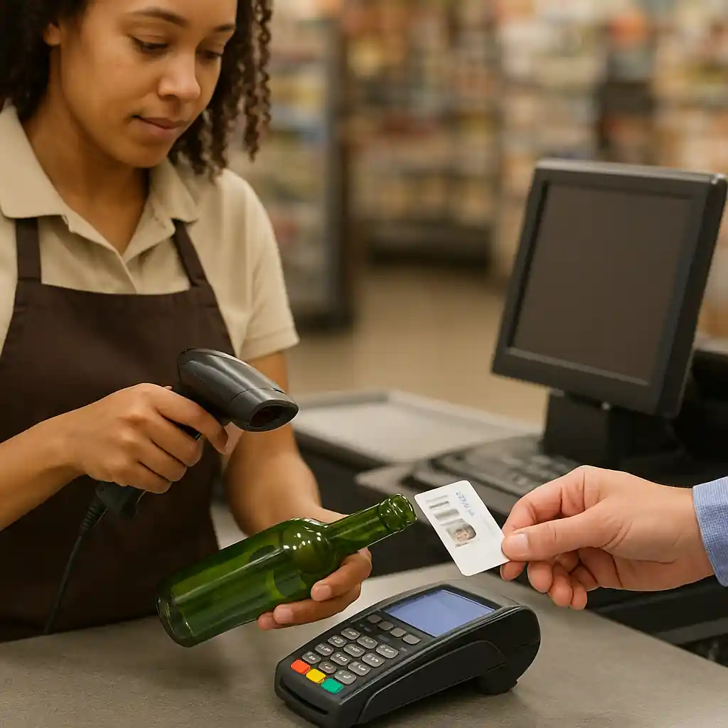 Cashier scanning purchases as educator presents verification at Home Depot register