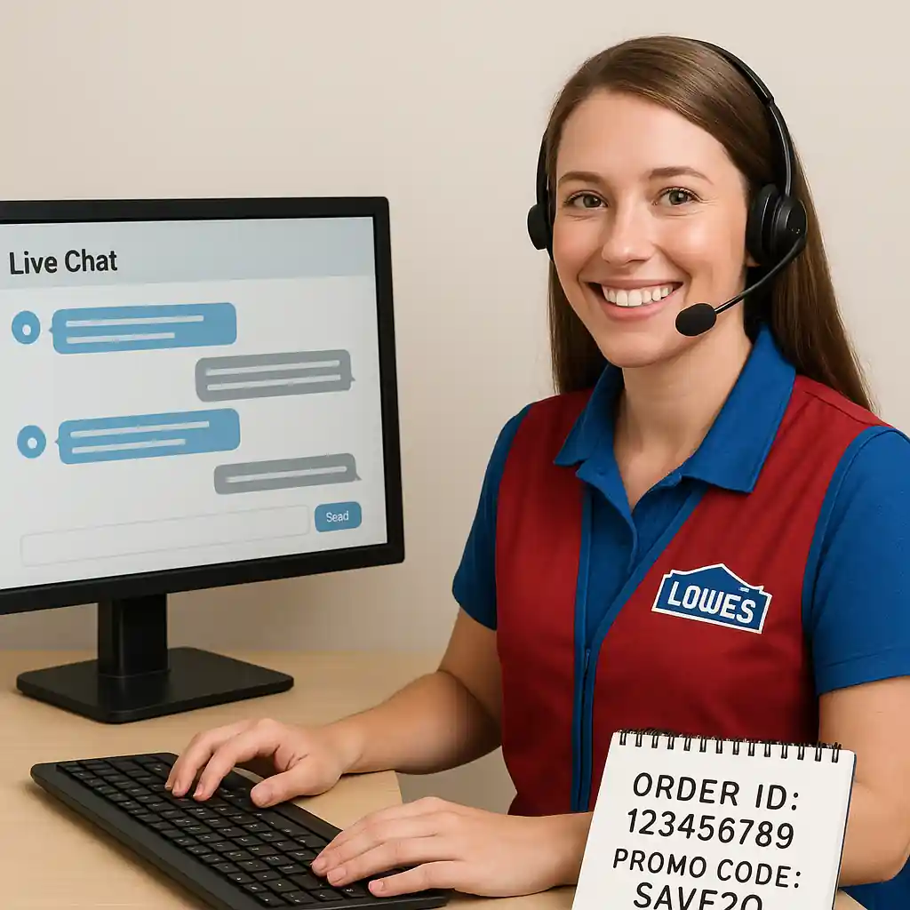 Lowe's customer support agent assisting a customer with a promo code issue at a headset