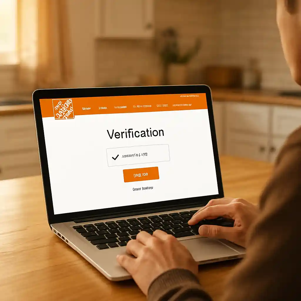 User completing online military verification on a laptop at home