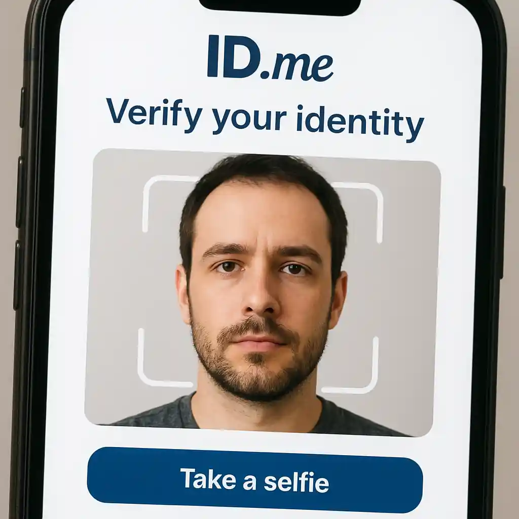 Phone screen with ID.me selfie verification in progress