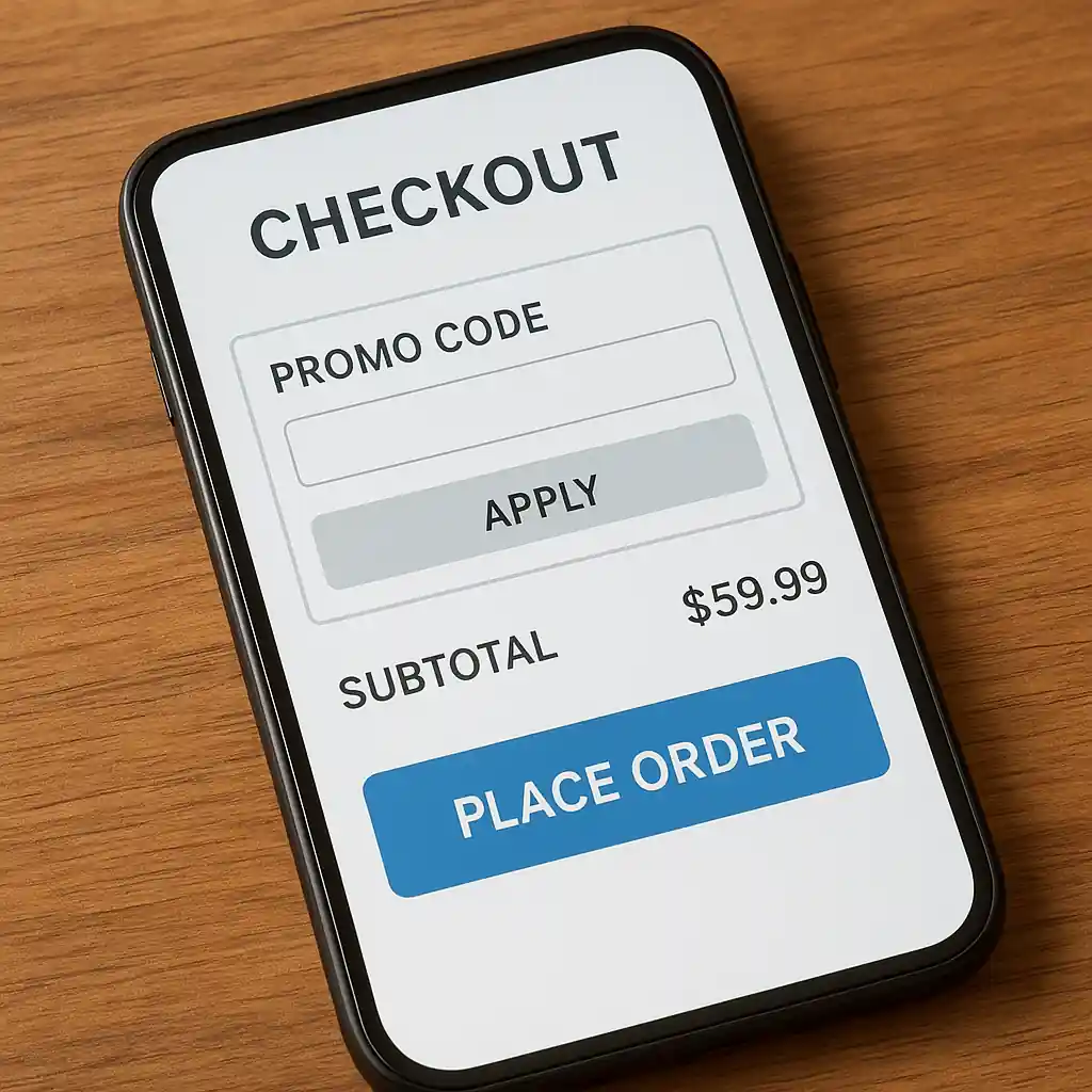 Smartphone screen showing Home Depot checkout promo code field and order subtotal