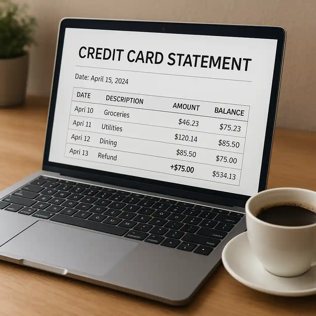 Bank statement on a laptop showing a posted refund after a Home Depot return