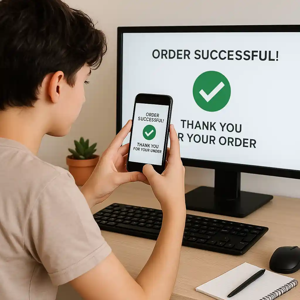 Student taking a photo of the Home Depot checkout confirmation screen to document the student discount