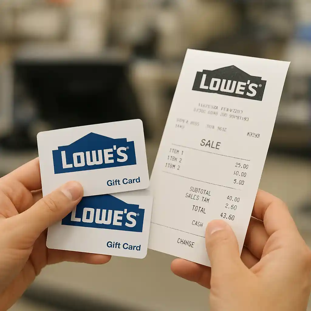 Gift cards and a purchase receipt held at a retail checkout counter